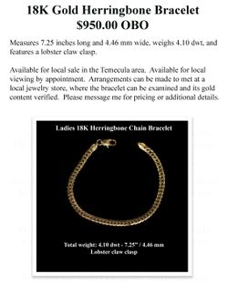 18K Gold Herringone Bracelet