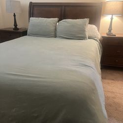 Bed Frame, Nightstands And Lamps