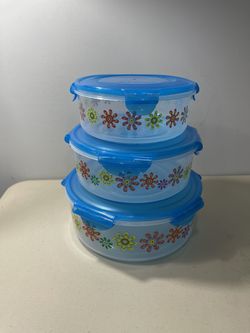 Lock n Lock Nesting storage containers floral BLUE lid 5,8,13 cups like new