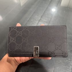 Gucci Black Canvas Long Wallet GG