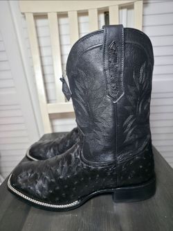 Cody James Black 1978 The Hayward Full Quill Ostrich Western Boots Broad Square Toe Men's Size 12 EE