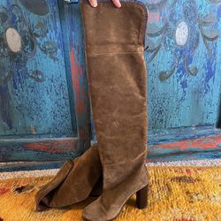 Zara Brown Boho Thigh High Boots Heels 