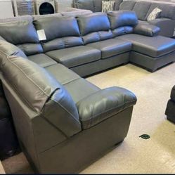 Aberton Gray Faux Leather U Shaped Sectional 