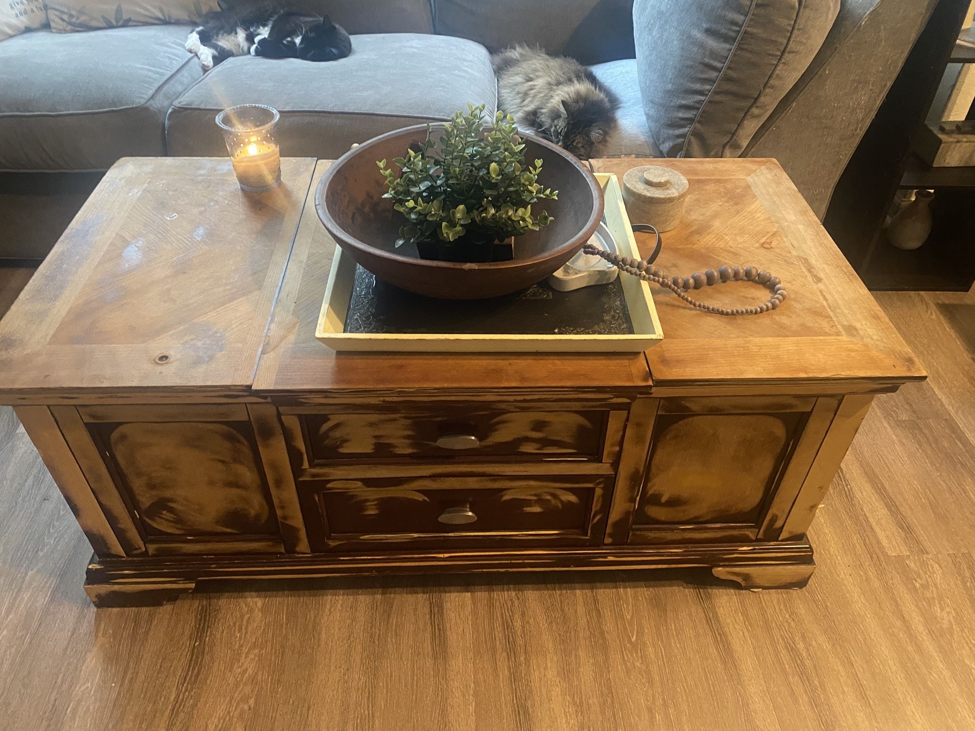 Distressed Solid Wood Cocktail Table  
