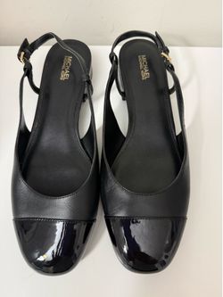 Michael Kors Black Leather Slingback Flats – Patent Cap Toe