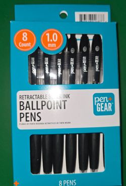 Pen+Gear Black Retractable Ballpoint Pens 1.0mm 8-Pack – NEW
