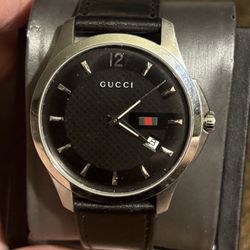 Authentic Gucci G-Timeless YA126304 Black Stainless Steel Leather Watch 126.3 40mm