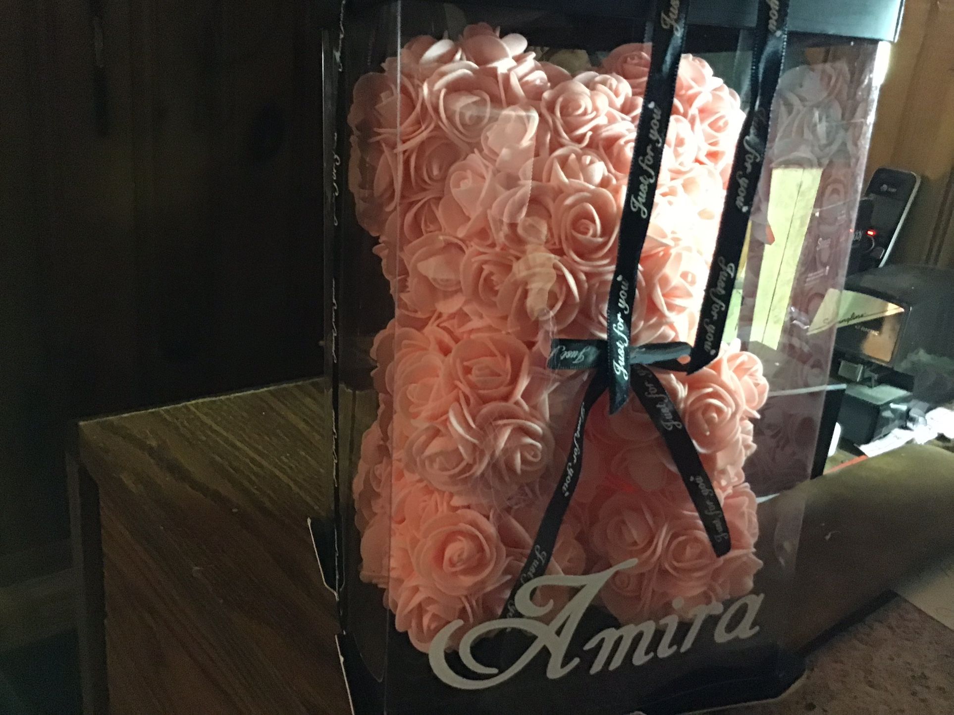 Beautiful Bear Covered In Pink Artificial Roses. Great For Baby/bridal Shower Sweet 16 Etc. New In Box With Tags