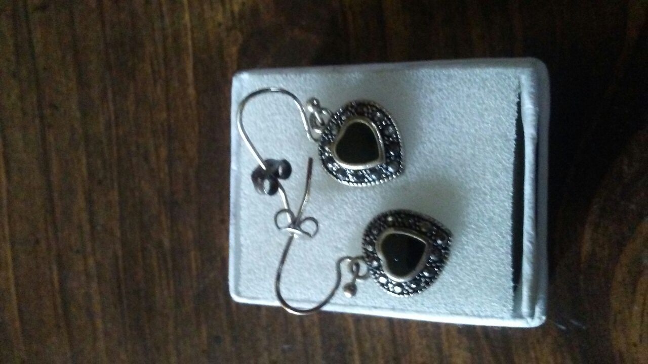 Silver heart shape dangle earrings