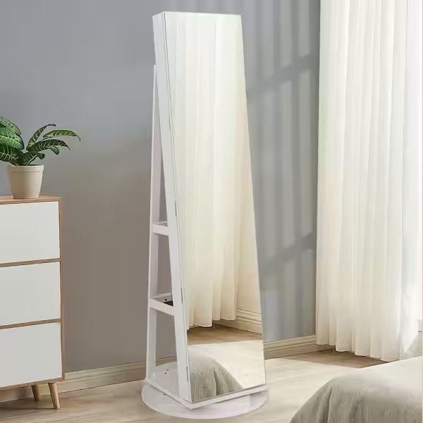 Mirrored Jewelry Cabinet Armoire Lockable Standing Storage Organizer W/ Shelf