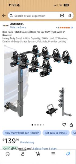 NEW 4-Bike Hitch Rack – 2” Receiver – 240LB
