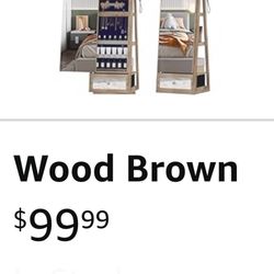 Full Length Mirror with Jewelry Armoire Storage - 360 Rotating Standing Jewelry Organizer Cabinet with Interior LED Lights, Sliding Mirror & Large Cap