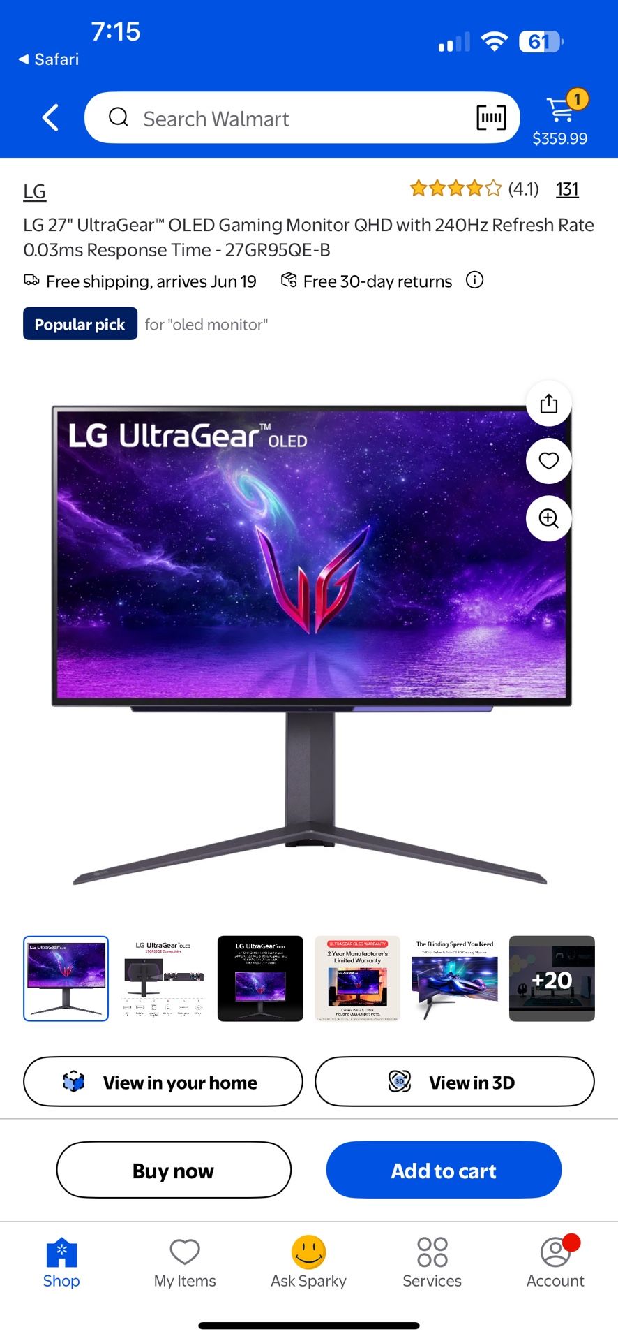 LG 27GR95QE-B | OLED | 27” | 1440p | 240hz | 0.03ms | True Black |