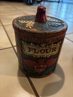 Vintage Ceramic Flour Canister with Rooster Lid
