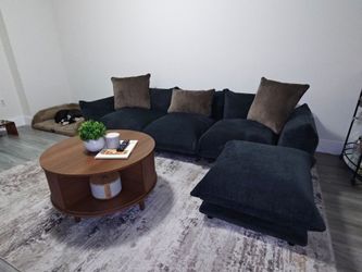 Dark Blue Modular Couch with ottoman