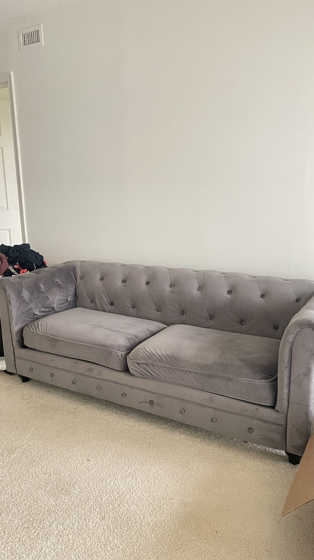 Grey/Gray Suede Tufted Couch