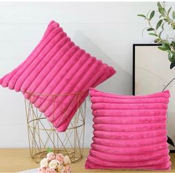 Set 2 Pink Throw Pillows Faux Fur Ribbed Soft Home Bed Decor