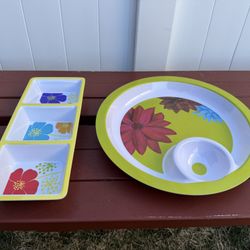 Plastic serving chip and dip trays