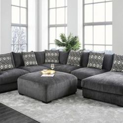 Brand New Grey Super Chenille U-shaped Sectional Sofa (Ottoman Sold Separately)