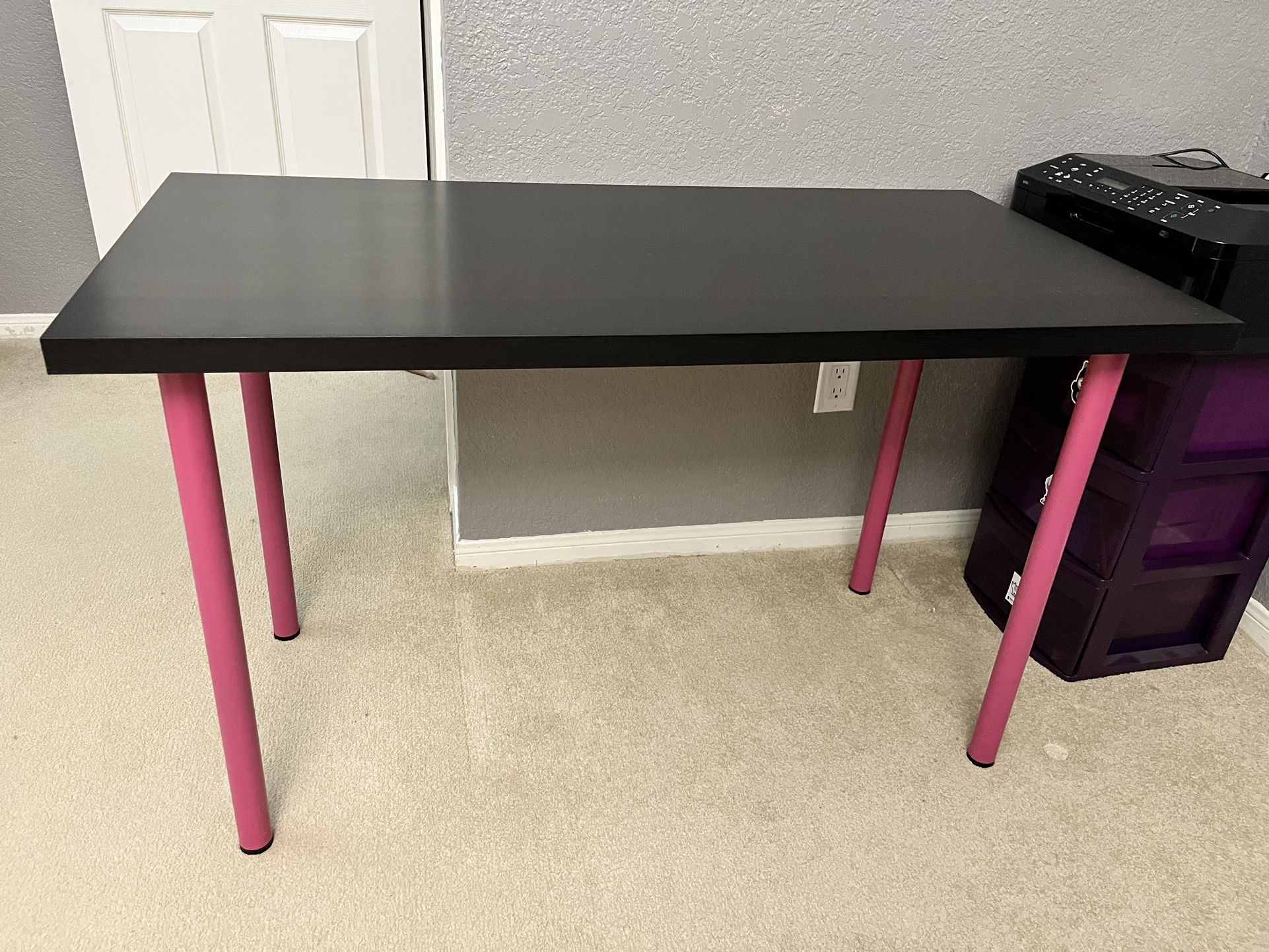 IKEA Black Brown Desk With Pink Legs