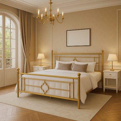 King Bed Metal Platform Bed Frame with Victorian Vintage Headboard and Footboard/Mattress Foundation/Under Bed Storage/No Box Spring Needed/Noise-Fr