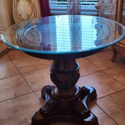 Solid Wood Dinning Table Very Heavy With 36 Inch Glass Top 