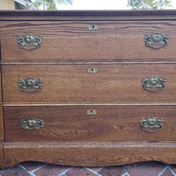 Antique Oak Wood 3 Drawer Dresser