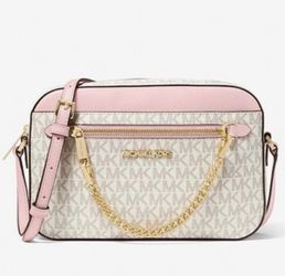 Michael Kors 🩷 Pink and Gold Jet Set Large Logo Crossbody Bag