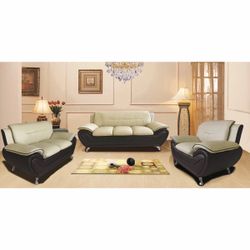 3-Piece Leather Sofa Set with Loveseat and Chair