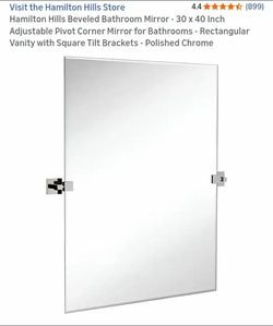 NEW-Hamilton Hills Beveled Bathroom Mirror - 30 x 40 Inch Adjustable Pivot Corner Mirror for Bathrooms - Rectangular Vanity with Square Tilt Brackets 
