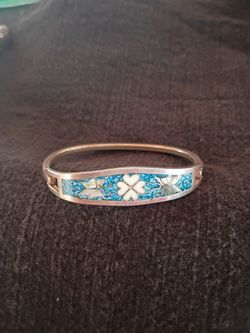 Crushed Turquoise, Abalone Shell & Mother of Pearl Cuff Bracelet 