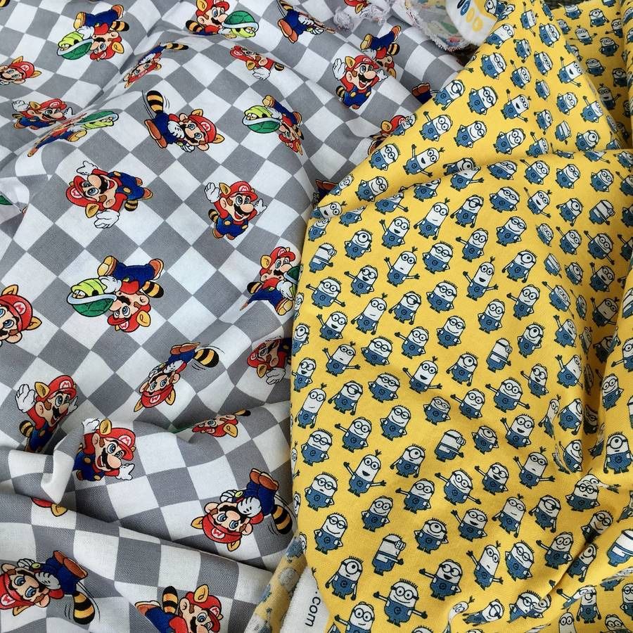 Lot of 2 Nintendo Super Mario and Despicable Me Minions Sewing Fabric