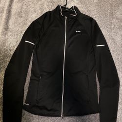 Nike Dri-FIT Reflective Black Full-Zip Jacket- Women’s Small + Thumbholes & Zipper Pockets