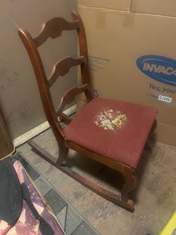 Antique Wood Rocking Chair with Needlepoint Seat