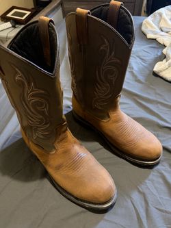 Brown Leather Western Cowboy Work Boots