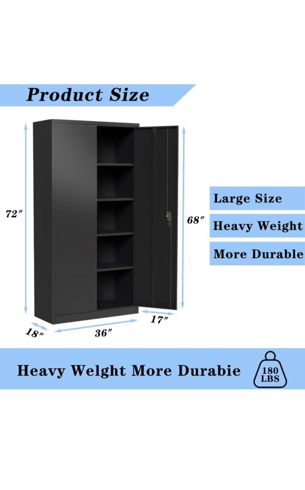 Metal Storage Cabinet with 4 Adjustable Shelves and Locking Doors