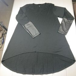 Womens Lg Atina Cristina Black Leather Detail Long Sleeve Asymmetrical Long Top 