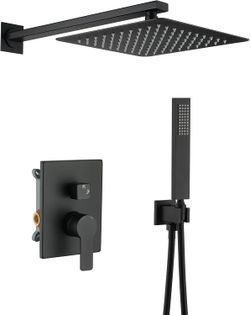 Shower System 10 Inch Matte Black Shower Head and Handle Set Wall Mounted Shower Faucets Sets Complete