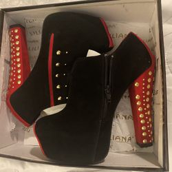 Ultra Sexy High Heels, Size 10, Black Velvet And Red. Costume 