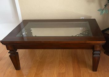 Ethan Allen Wood and Glass Coffee Table