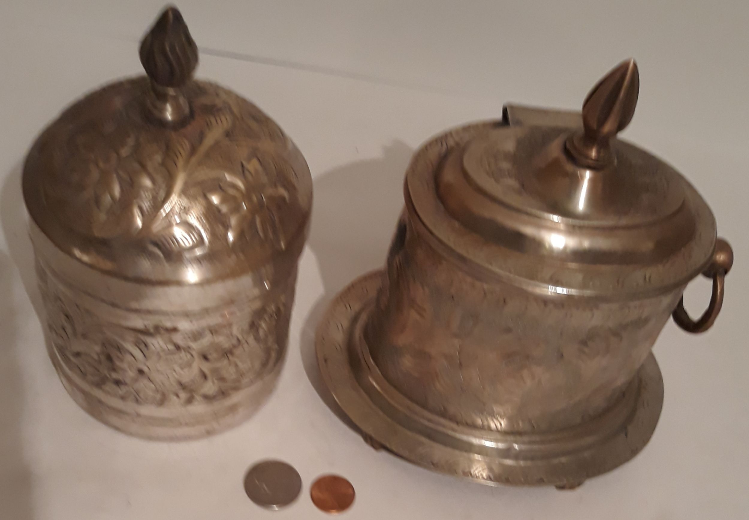 2 Vintage Silver Metal Containers, Storage Boxes, Stash Boxes, Each One of these Containers has a problem, One has a crack