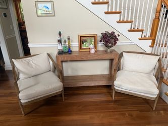 Two super comfortable European Contemporary / organic / coastal accent chairs for sale.