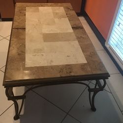 Coffee Table Antique, 29”x52” Marble Top Iron Base