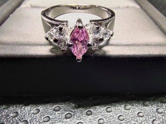 Solid Stamped 925 Italian silver ring with CZ stones Size 7