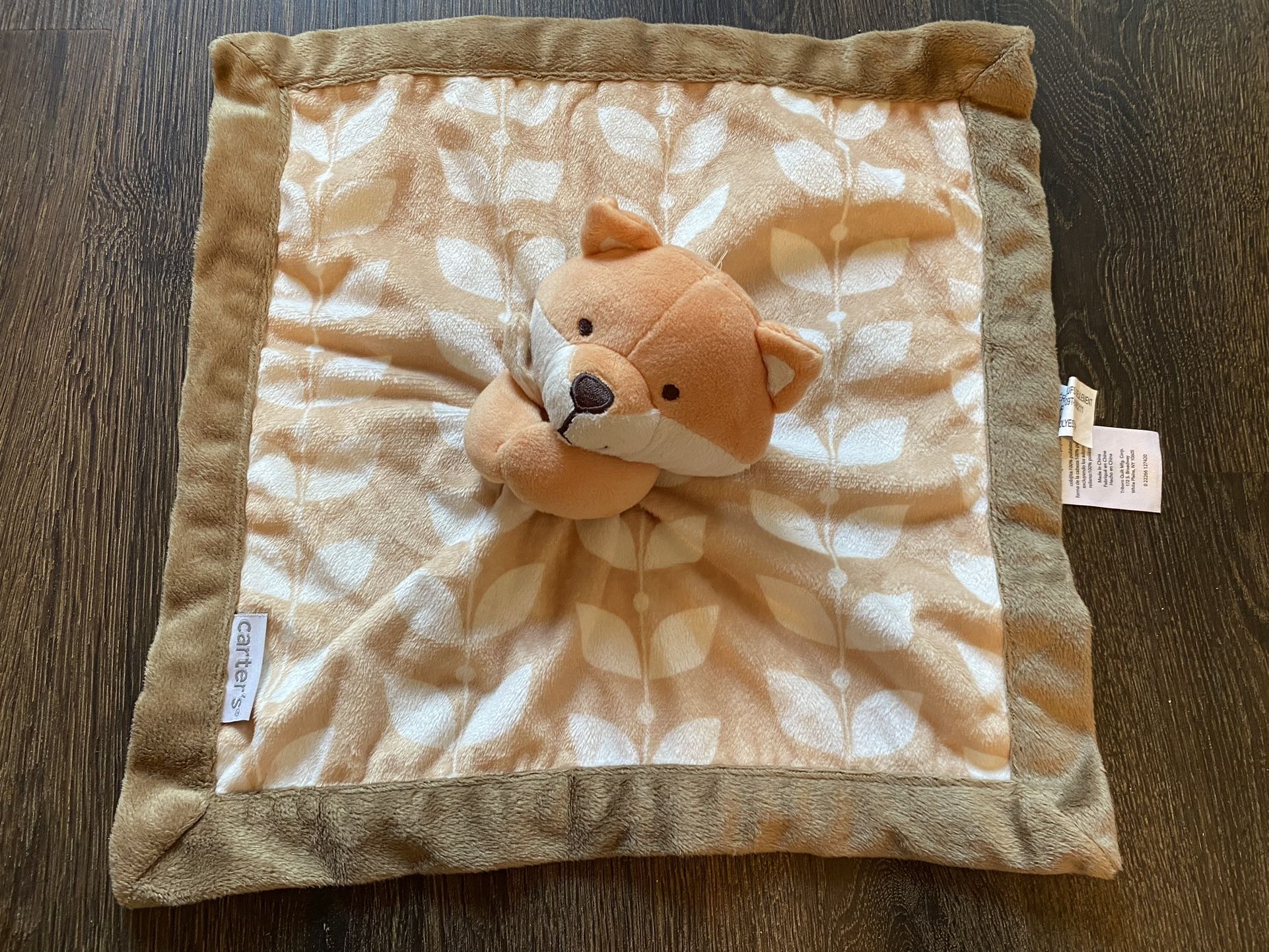 Carter's Orange Brown Fox Lovey Security Blanket Toy Leaves Print 13.5 Inch