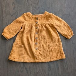 Baby Casual Pocket Design Long-Sleeve Dress, Yellow, 12-18 Months