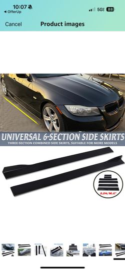 Universal 2.2M/86.6in Side Skirt Extension Splitter - Rocker Panel Lip Diffuser, Glossy Black