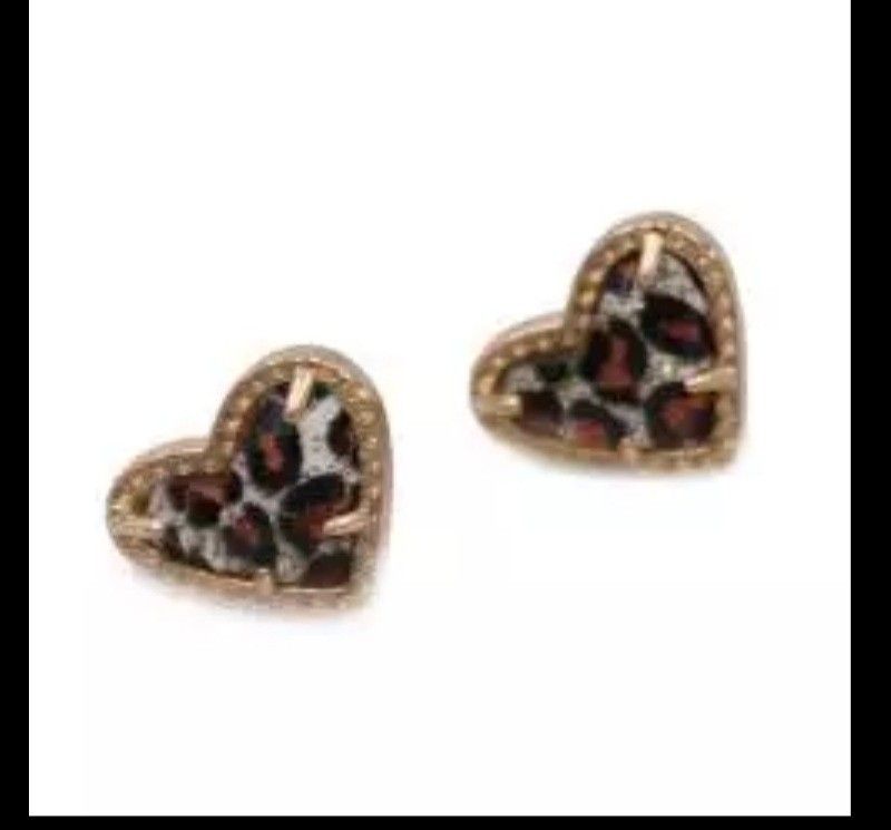 Kendra Scott Inspired cheetah Small Heart 3D Resin Abalone Shell Geometric Bling Bling Glitter Mini Love Stud Earrings