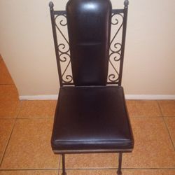 Wrought Iron Black Chair With Leather Seat And Back Mid Century Spanish Style