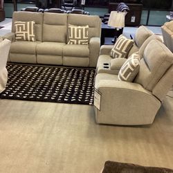 Biscoe Power Reclining Sofa and Loveseat Set